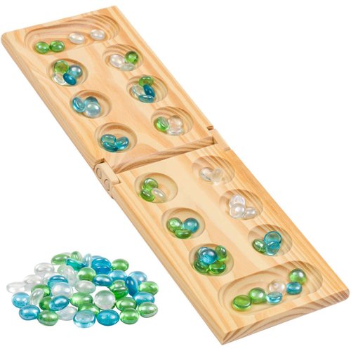 Regal Games Mancala Board Game - Fun Classic Table Game with Wooden Board for Adults & Kids - 48 Glass Mancala Beads & 2 Player Games - Ideal for Family Game Night, Travel (Ages 8+)