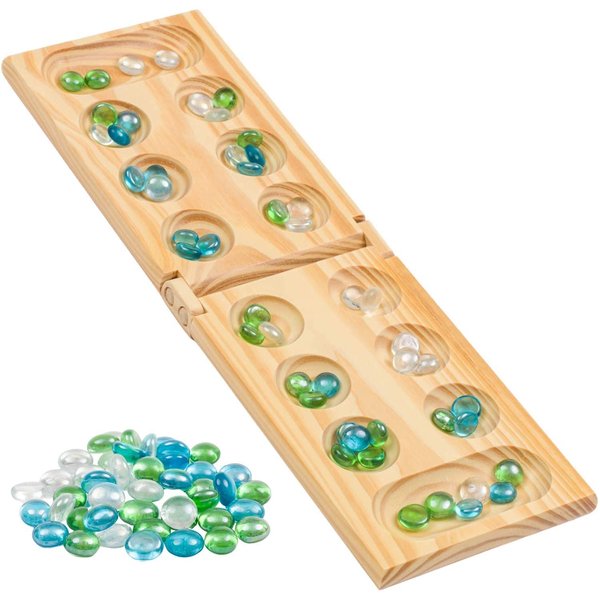Regal Games Mancala Board Game - Fun Classic Table Game with Wooden Board for Adults & Kids - 48 Glass Mancala Beads & 2 Player Games - Ideal for Family Game Night, Travel (Ages 8+)