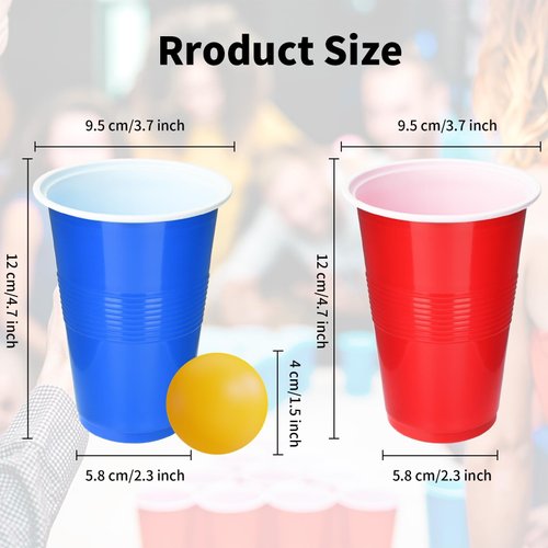 SUNYIWJIE Cup Pong Game Set 22 Pcs 16 Oz Plastic Party Cups with 4 Pcs Ping Pong Balls for Christmas New Year Gift (Blue+Red)