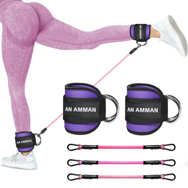 Fumhri Ankle Resistance Bands Set with Cuff, Leg Glute/Butt Workout Essentials for Women, Equipment at Home Gym FM005 Purple