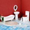 Skylety 6 Pieces 1:12 Dollhouse Bathroom Set Porcelain Dollhouse Miniature Furniture Toys Ceramic Dollhouse Toilet Basin Bathtub Mirror Doll Dollhouse Bathroom Accessories