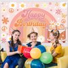 Avezano Groovy Birthday Banner for Retro Hippie Birthday Party Decorations Girls Daisy Flower Boho Rainbow Theme Photoshoot Backdrops 70.8 x 43.3 Inch