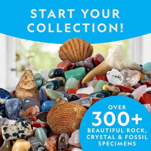 NATIONAL GEOGRAPHIC Rock Collection Box for Kids – 300 Piece Gemstones and Crystals Set Includes Geodes and Real Fossils, Rocks and Minerals Science Kit for Kids, A Geology Gift for Boys and Girls