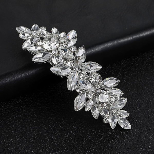 Rhinestones Bridal Hair Clips Crystal Glass Barrette French Wedding Hairpins Hair Accessories for Bride Bridesmaids Flower Girls - Silver
