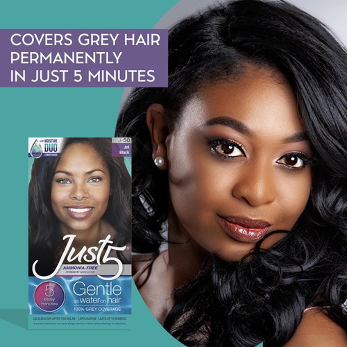 Just 5 Women's 5 Minute Permanent Hair Color with Conditioner, Grey Hair Coloring for Women - Jet Black