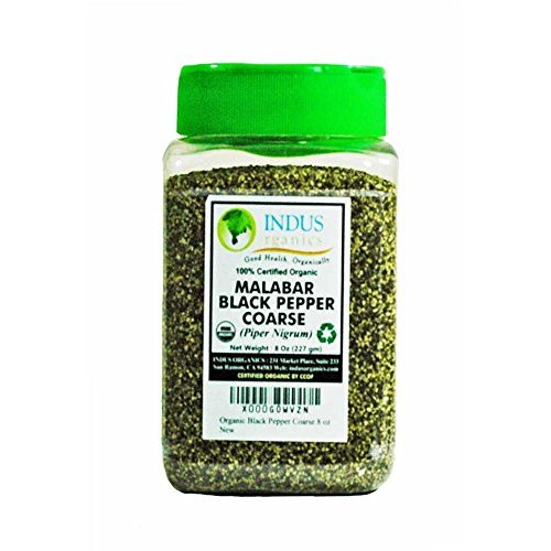Indus Organics Malabar Black Pepper Coarse, 8 Oz Jar, Premium Grade, High Purity, Freshly Packed