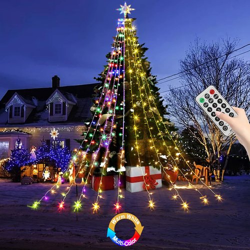 PUHONG Color Changing Christmas Lights,Outdoor Dipper Star String Lights,16.4Ft 320 LED Christmas Decoration [8 Modes & Waterproof] for Halloween Xmas New Year Holiday(Warm White & Multicolor)
