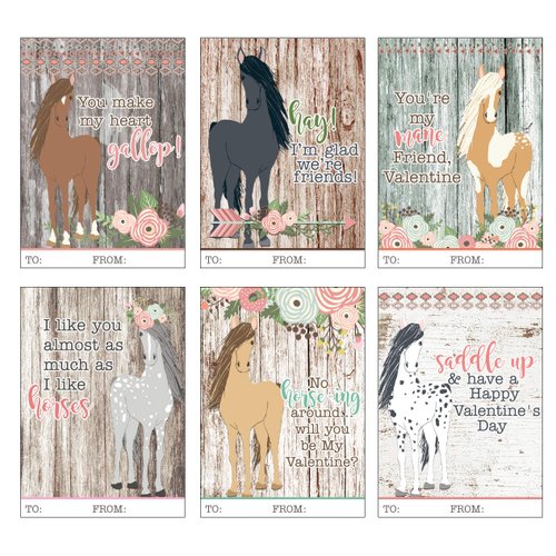 Silly Goose Gifts Valentine Day Cards - Beautiful Horse Pony Themed Party Supplies for Kids - Ideal Valentine's Day Cards for Kids Classmates Friends School - Colorful Cards & Funny Quotes - Set of 27