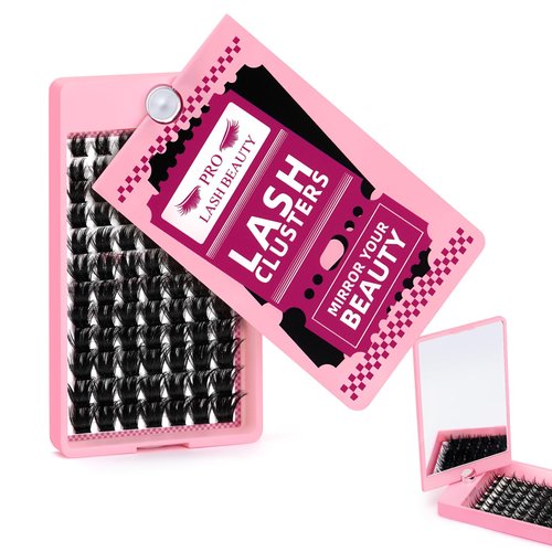 Lash Clusters, 84Pcs Cluster Lashes Rotary Mirror Case Individual Lashes DIY Lash Extension Eyelash Clusters 10-16 Mix Fluffy Wispy Lashes Thin Band Not Fall Apart(Posh, D-10-16mix)