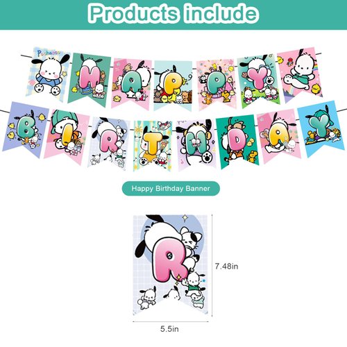 Pochacco Themed Birthday Party Supplies,Kawaii Pochacco Balloons Decorations for Party Happy Birthday Balloons, Cupcake Toppers, Cake Toppers, Cartoon Pochacco Themed Latex Balloons