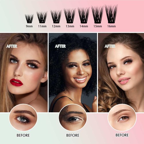 DIY Lash Extension Kit 280Pcs VIVAVENUS Individual Eyelash Clusters 5060 D Curl 9-16mm, Thick long lash Clusters With Lash Bond and Seal, Clusters Remover,Lash Tweezer, For DIY at Home