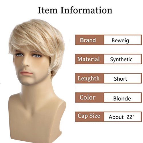 Beweig Mens Wig Short Blonde Wig Short Layered Synthetic Hair for Male Cosplay Anime Halloween Wig