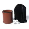 Leather Dice Cup Set Felt Lining Quiet Shaker with 5 Dot Dices for Farkle Yahtzee Games,Brown