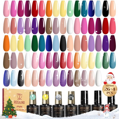 ROSALIND Christmas Gel Nail Polish Set, 26 Colors Gel Polish with 4Pcs Gel Base and Glossy Matte ...