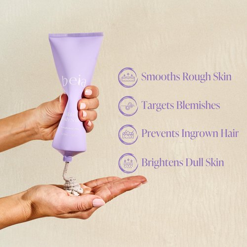 Beia Bikini & Body Scrub - Hydrating & Smoothening Effect with Rice Extract & Glycolic Acid - Gentle Exfoliating Targets Ingrown Hairs & Dry Skin & KP bumps - Perfect for Sensitive Skin 7.6 Oz