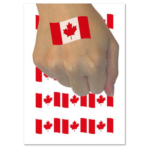 Canada with Waving Flag Cute Temporary Tattoo Water Resistant Fake Body Art Set Collection - 54 1" Tattoos (1 Sheet)