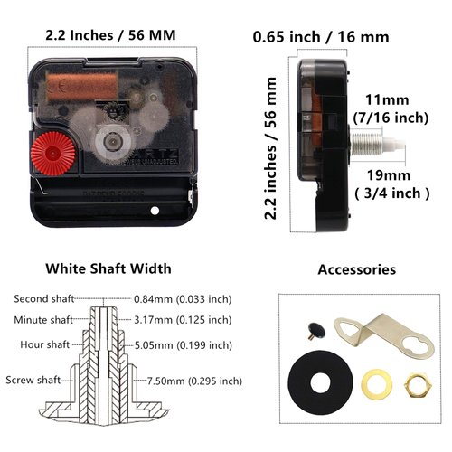 Youngtown 12888 2 Pack Clock Movement Mechanism with 4 Pairs of Short Hands Battery Silent Sweep Operated Quartz Clock Motor Kit DIY Repair Parts Replacement,Total Shaft Length is 19 mm (3/4 inch).