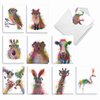 The Best Card Company - 20 Assorted Blank Watercolor Animal Note Card Box Set 4 x 5 In + Envelopes (10 Unique Designs) Kids Greeting Cards, Camp Stationery, Funky Rainbow Wildlife AM4948OCB-B2x10