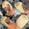 21AE Glueless Wigs Silky Straight 613 Blonde Human Hair Bob Wig with Bangs, HD Lace Pre plucked Blunt Cut, 10 Inch Short Bob Wigs With Bangs Brazilian Virgin Hair, 613 Blonde Wig with Bangs