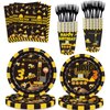 100 Pcs Construction 3rd Birthday Party Supplies Dump Truck Theme Three Decorations Tableware Includes Plates, Cups, Napkins for Boys Construction Three Years Old Birthday Party Decorations Favors