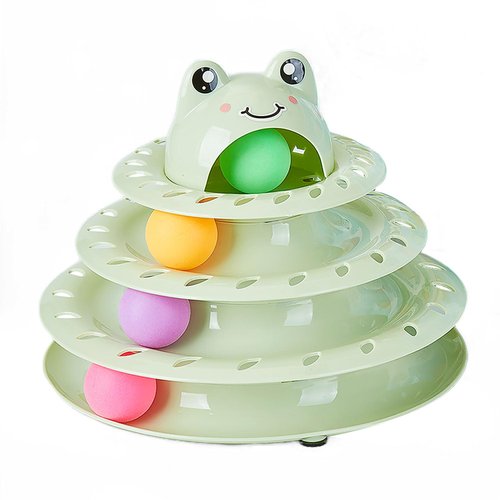Pawsayes Cat Toys, 4-Level Turntable Ball Track Interactive Cat Toy for Indoor Cats, Self Play Fun Roller with Colorful Rotating Ball Puzzle Exercise Kitten Toys (Green)