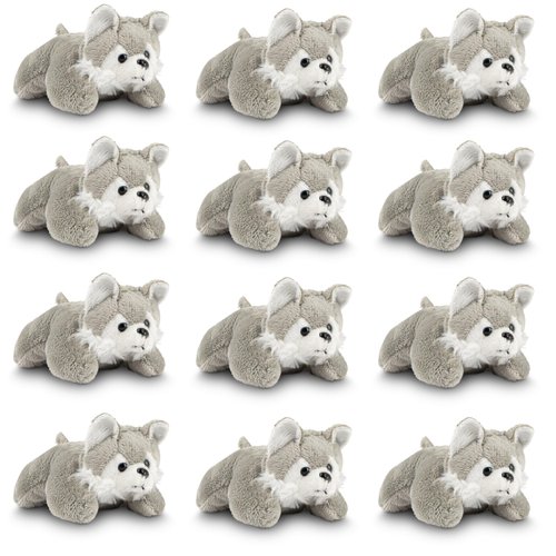 Forest & Twelfth Mini Wolf Plush Toys, 12 Pack Wolf Stuffed Animals Bulk, Stocking Stuffer for Girls & Boys, Animals Figures for Party Favors, Goody Bags, Classroom Treasure Box Prizes (Wolf)