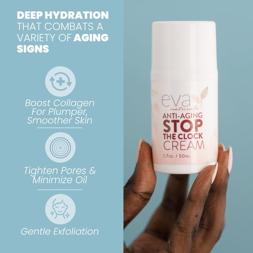 Eva Naturals Stop the Clock Anti-Aging Cream (1.7oz) - Face Moisturizer Visibly Reduces Wrinkles, Facial Skin Care Products With Glycolic - Moisturizer for Face - Premium Quality Face Cream