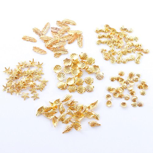 3D Nail Art Metal Decals 12 Shapes Holographic Nail Glitters Sequins Gold Nail Art Supplies Flakes Nail Art Decorations Kit Shell Seahorse Leaf Starfish Nail Charms Sparkles for Acrylic Nails Designs