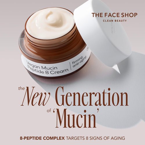 The Face Shop Alltimate Vegan Mucin Peptide 8 Cream 30ml, Face Moisturizer with Vegan snail mucin, Firming & Lifting facial cream for sensitive skin, Nourishing, Korean glass skin moisturizer for face