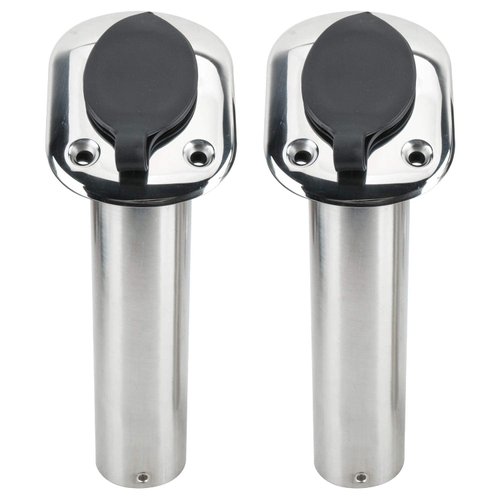 Amarine Made 2Pcs Stainless Steel Fishing Rod Holder Flush Mount with Black PVC Cap and Liner Boat Rod Holder 30 Degrees