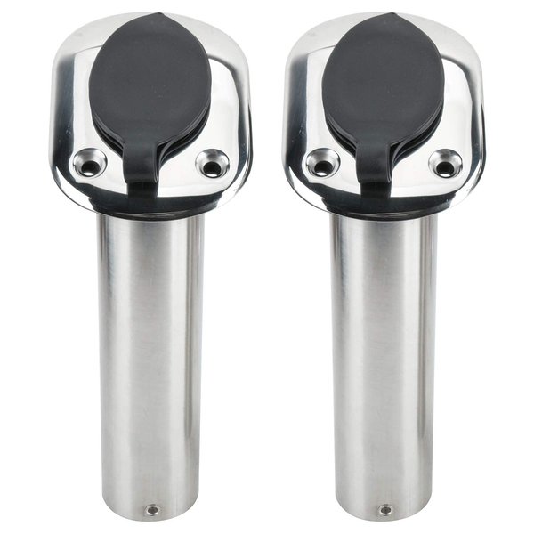 Amarine Made 2Pcs Stainless Steel Fishing Rod Holder Flush Mount with Black PVC Cap and Liner Boat Rod Holder 30 Degrees