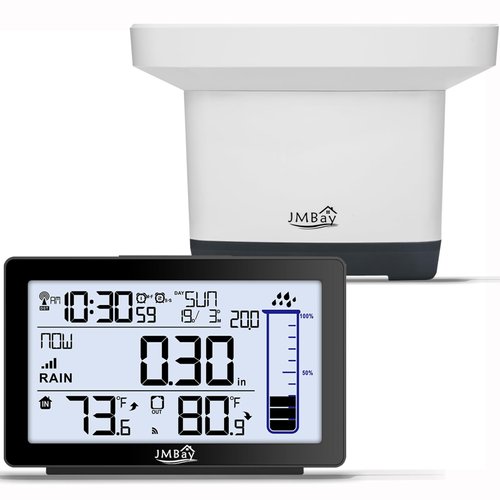 Wireless Digital Rain Gauge with Thermometer, Self-Emptying Rain Collector Monitoring Rainfall,High Precision Remote Rain Gauge Outdoor Indoor for Garden and Yard,Freeze Proof Rain Measure Gauge