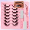 Lashes Kit with Glue and Tweezer Cat-Eye Lashes Flu-ffy 18mm Natural Look Fox Eye Lashes, that Look Like Extensions Faux Mink False Eyelashes(Kits-1-5)
