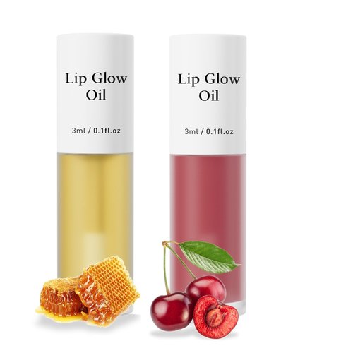 Hellokiss 2 Pack Plumping Lip Oil,No-Sticky Lip Gloss Lip Balm Lip Care,Fruit Flavoured Lip Oil For Dry Lip's Moisturizing Hydrating And Nourishing (Cherry+Honey)