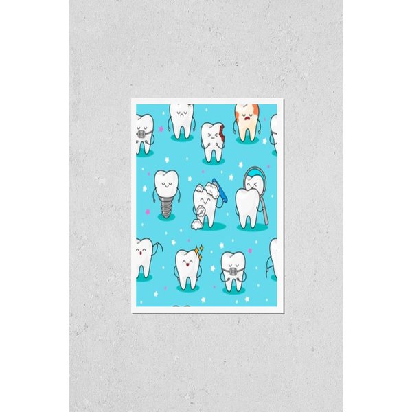 HardPress Wall Art Poster Print of Teeth Background .Seamless Pattern with Teeth, Star Elements. Baby illat Dental Cute Pattern. Fabric Design for Sleepwear