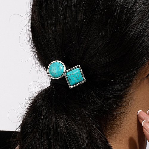 KOVOLITU Western Turquoise Decorative Hair Ties for Women Bohemian Hair Ties Ponytail Holders Elastics Hair band(2 Pcs)