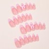 24 Pcs French Tip Press on Nails Cute Acrylic Fake Nails with 3D Bow Pearl Nude Pink Full Cover False Nails with Glue Almond Nail Tips Glossy Glue on Nails Artificial Stick on Nails for Women Girls