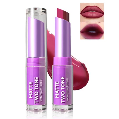Pink Lip Gloss Two Tone Matte Lipstick, Long Lasting Moisturize Non-Sticky Bitten Lip-look Lip Makeup, Silk Finish Matte Lipstick, High Pigment 2 In1 Two-Tone Lip Waterproof Lipstick for Women (#07)