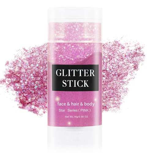 Yeweian Pink Face Body Glitter Stick, Lip Eye Nails Hair Body Glitter Gel,Singer Concerts Face Body Sequins Glitter Makeup, Mardi Gras Glitter Accessories,Chunky Holographic Face Glitter Gel for Women