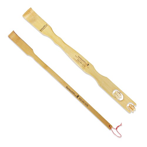 BambooMN 1 Pieces 17 Inch Bamboo Backscratcher Knobby Massage Roller Handle Plus Travel Size Back Scratcher for Itching Relief, 100% Bamboo