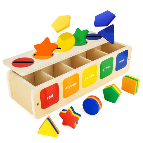 Lynncare Wooden Montessori Toy for 1 2 Year Old, Shape & Color Sorting Toy for Toddlers 1-3, Shape & Color Matching Toy with Box, Preschool Sensory Learning Toys for 1 2 3 Year Old Boy Girl Gifts