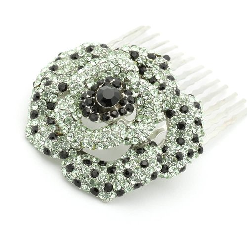 Medium Decorative Hair Comb Rhinestone Crystal Rose Bridal Hair Comb, Green