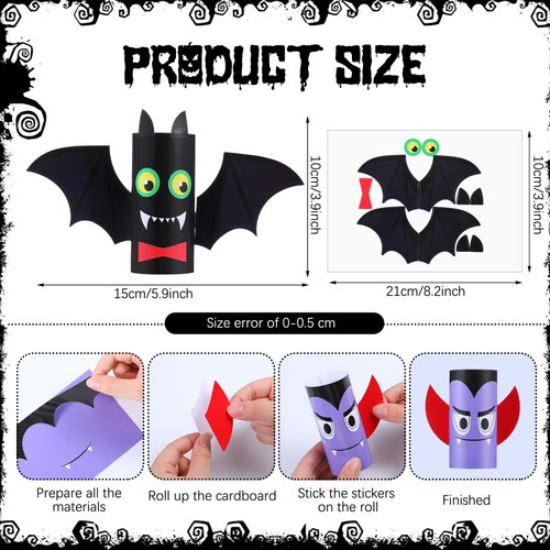 Motipuns 30 Pack Halloween Craft Kit for Kids DIY Toilet Paper Roll Crafts Make Your Own Pumpkins Ghost Bats Halloween Cardboard Tube Crafts for Halloween Party Supplies Tricks or Treats Activities