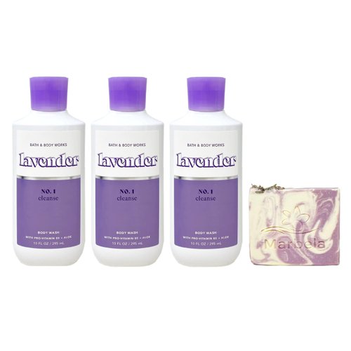 Bath & Body Works Lavender 3 Pack Body Wash Bundle with a Lavender Dream Bar Soap - Full Size