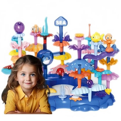 PSDVAYI Ocean Underwater World Coral Toy, Ocean Blocks, Coral Garden Building, STEM Toy for Toddler Activities Ages 3 4 5 6 Christmas Birthday Gifts (76PCS)