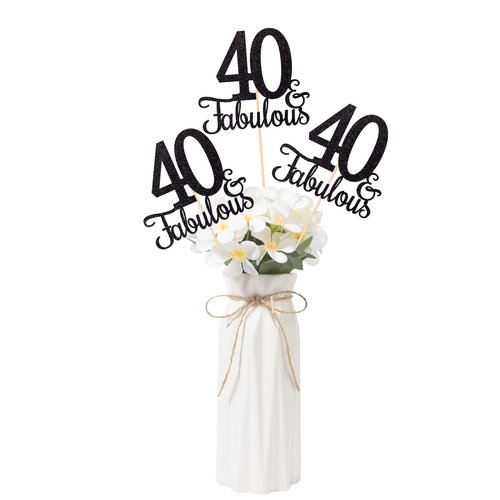 Gexolenu 40 and Fabulous, 10 Pack Double-Sided Black Glitter 40th Birthday Centerpieces for Tables, Number 40 Birthday Table Toppers Party Centerpiece Sticks Party Supplies