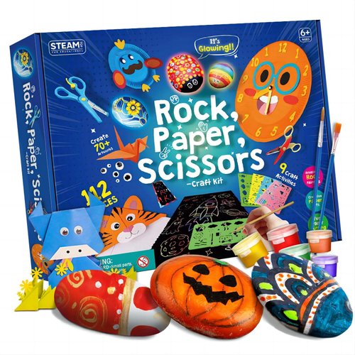 Byncceh Kids Rock Painting Kit Glow in The Dark Scratch Boards, Rocks for Painting Kits - Scratch Art for Kids, DIY Arts and Crafts Toy Birthday Party Halloween Christmas Gift for Boys Girls Ages 6-12