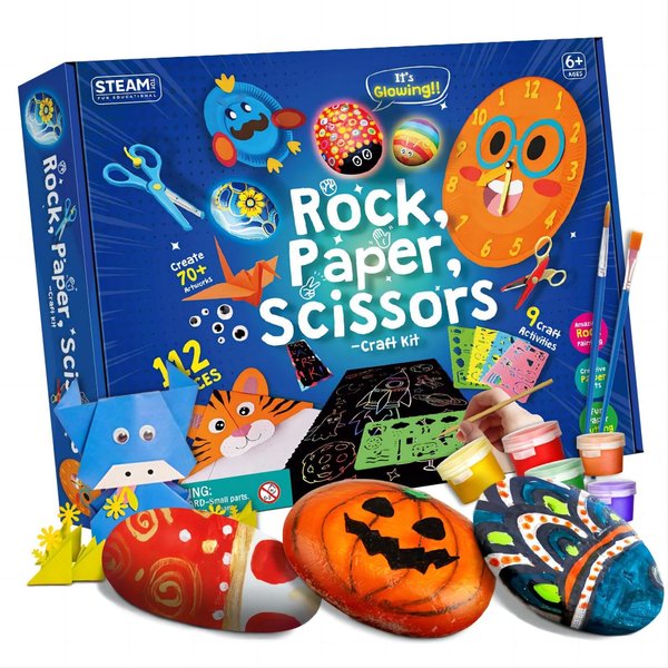 Byncceh Kids Rock Painting Kit Glow in The Dark Scratch Boards, Rocks for Painting Kits - Scratch Art for Kids, DIY Arts and Crafts Toy Birthday Party Halloween Christmas Gift for Boys Girls Ages 6-12