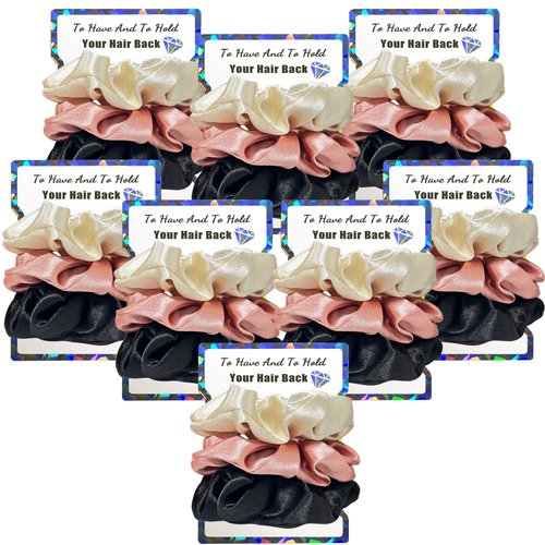 Banugo 24Pcs Satin Bridesmaid Scrunchies, Soft Bachelorette Hair ties, 8 Pack Bridesmaids Gifts, ...