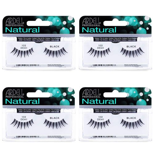 Ardell Natural Lashes False Eyelashes, Strip Lash, Eye Makeup Enhancement, Reusable, Demi 102 - Black (4 pack)